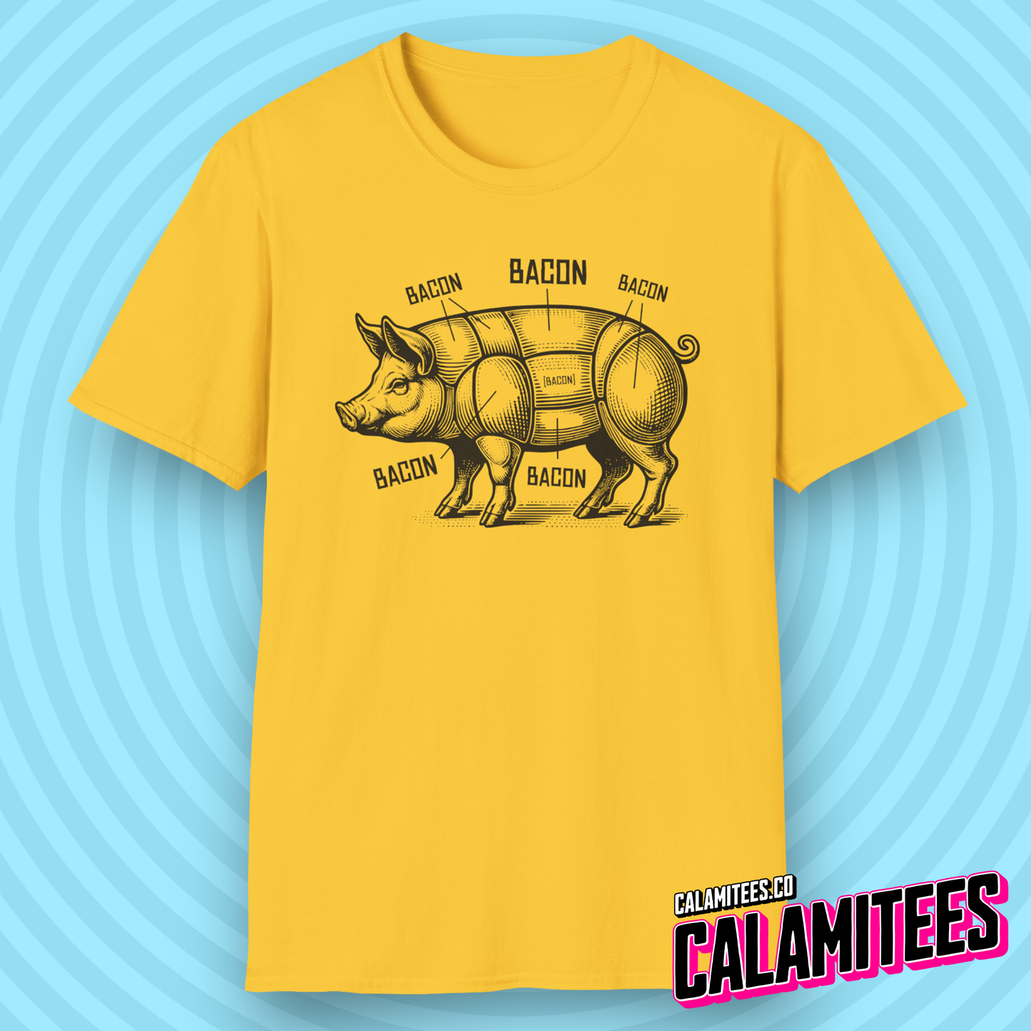 Bacon Pig Anatomical Pig Diagram with Bacon Labels T-Shirt