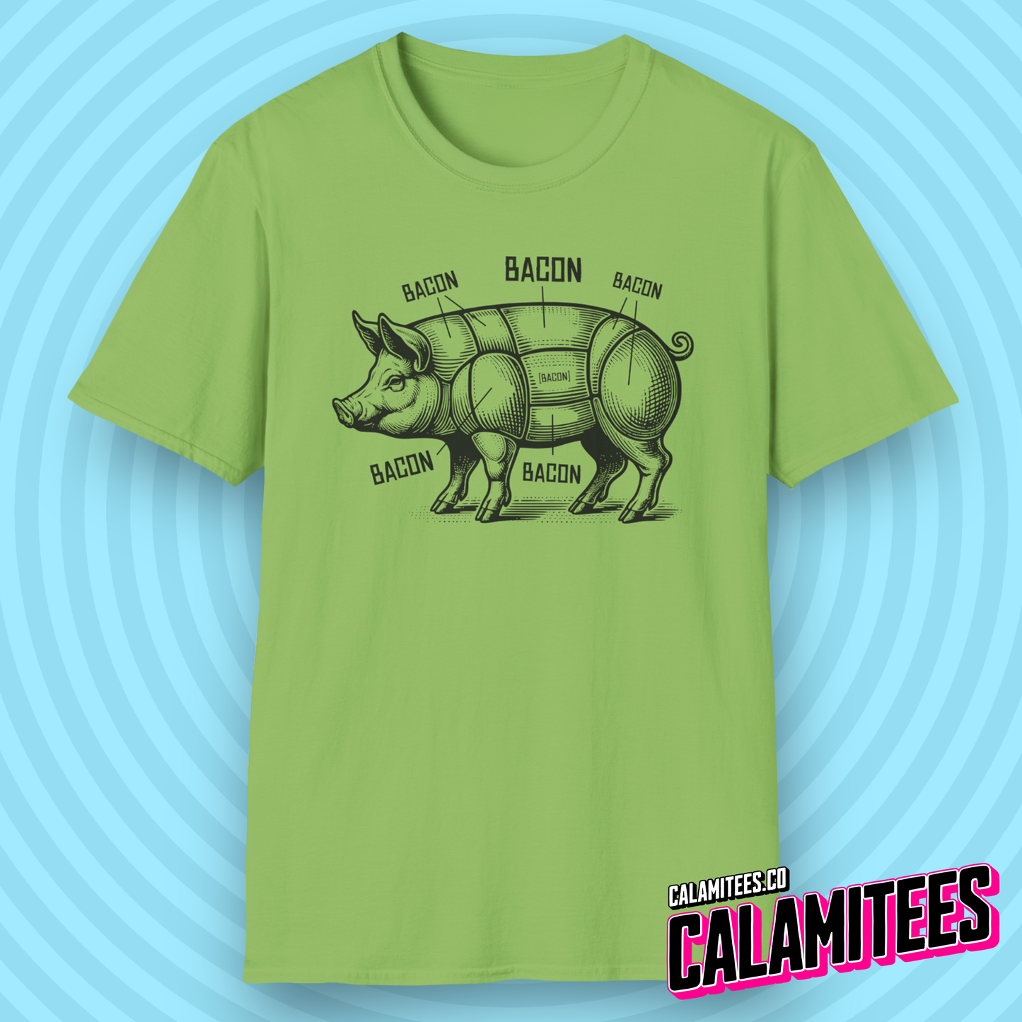 Bacon Pig Anatomical Pig Diagram with Bacon Labels T-Shirt