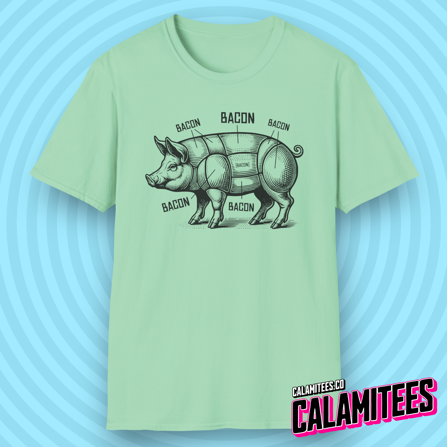 Bacon Pig Anatomical Pig Diagram with Bacon Labels T-Shirt