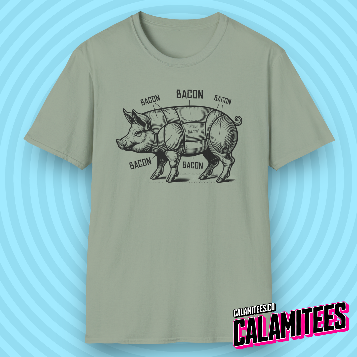 Bacon Pig Anatomical Pig Diagram with Bacon Labels T-Shirt