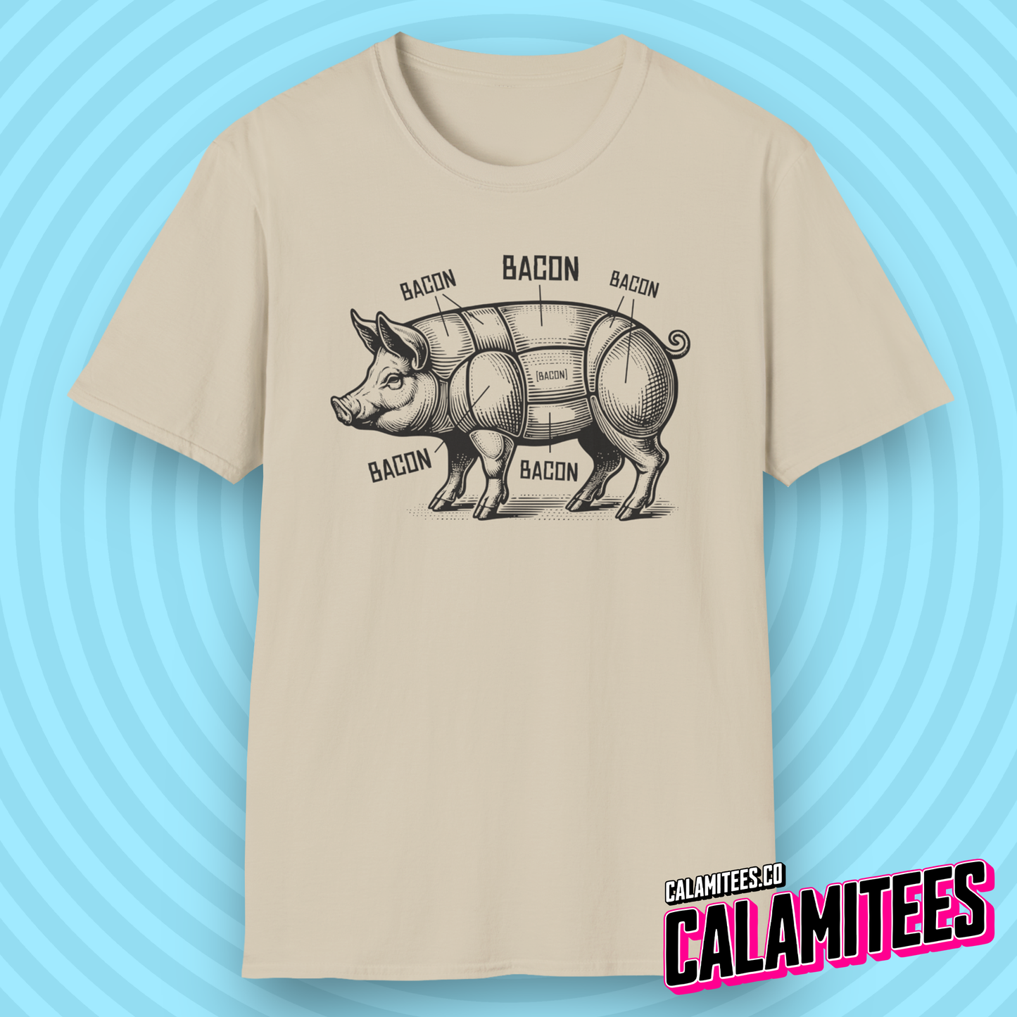 Bacon Pig Anatomical Pig Diagram with Bacon Labels T-Shirt