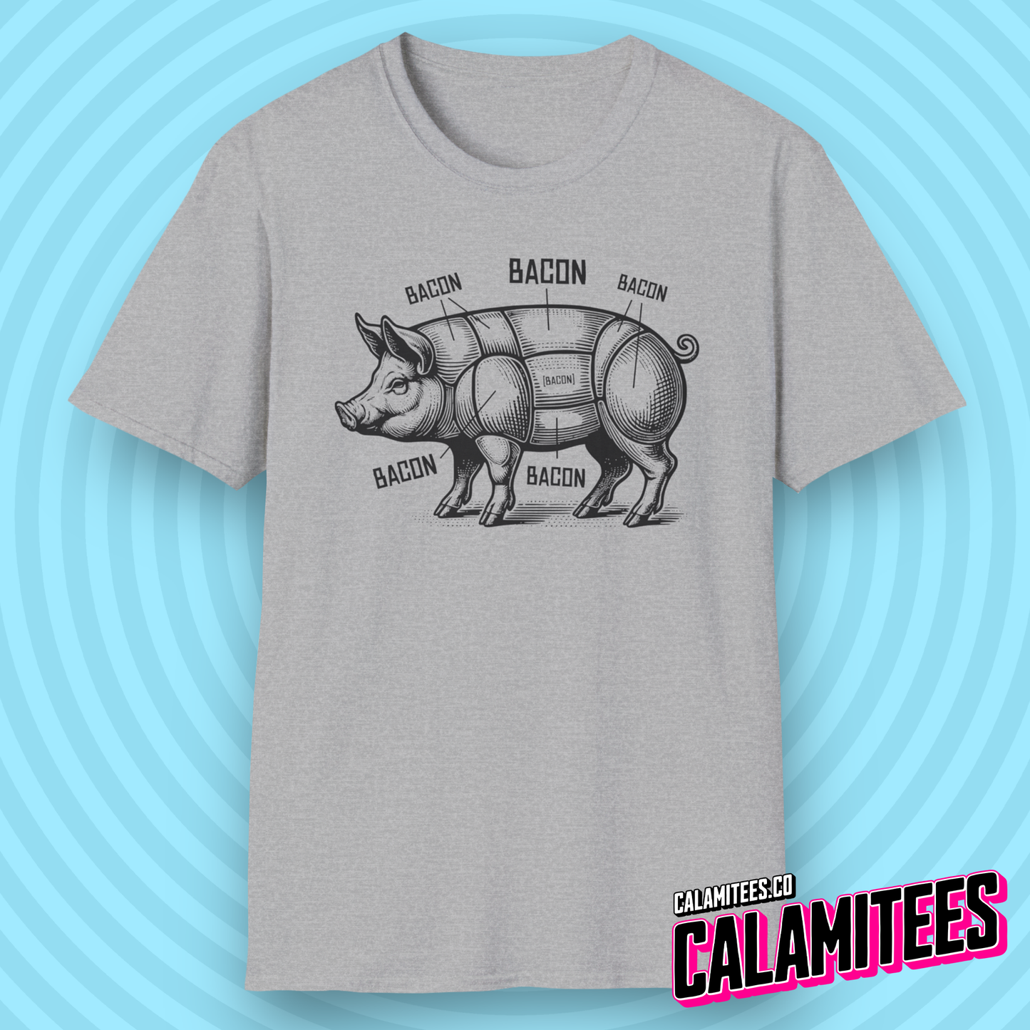 Bacon Pig Anatomical Pig Diagram with Bacon Labels T-Shirt