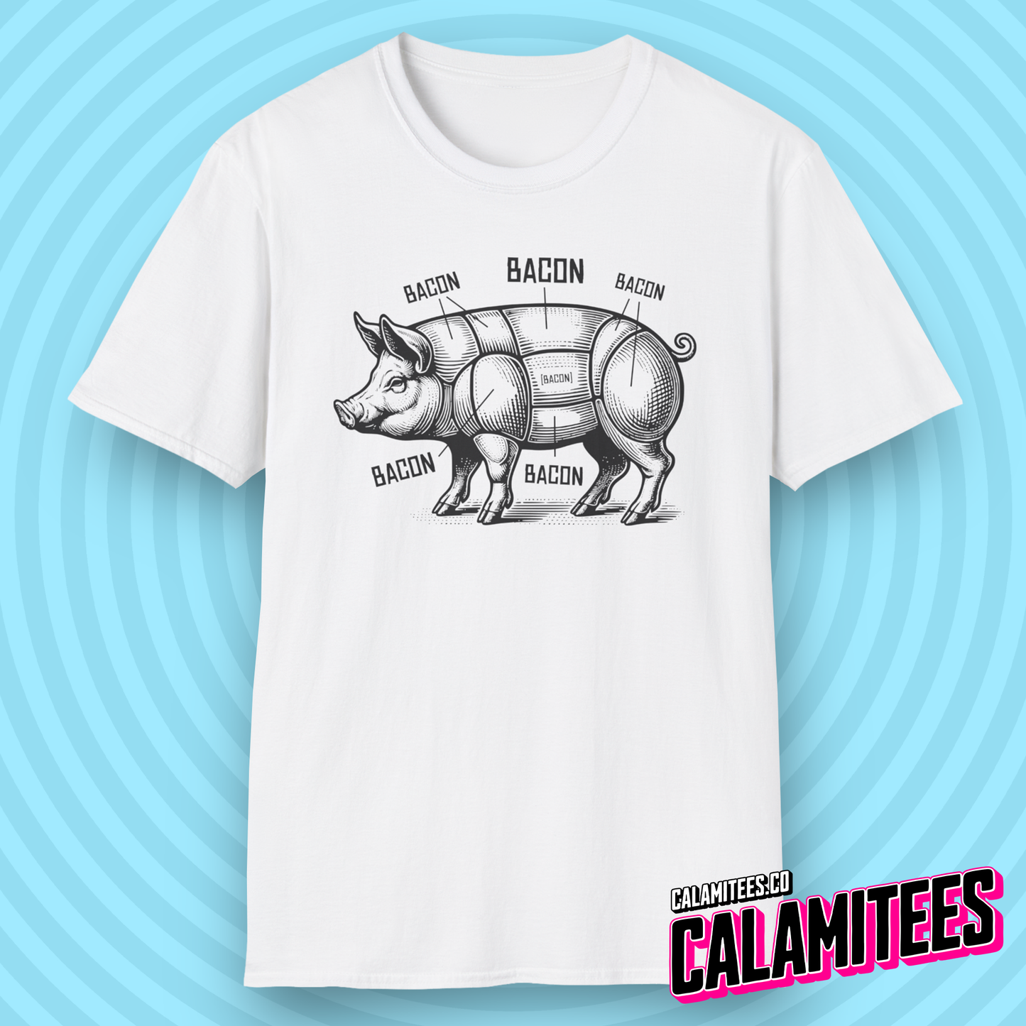 Bacon Pig Anatomical Pig Diagram with Bacon Labels T-Shirt