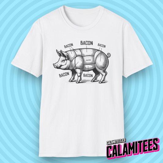 Bacon Pig Anatomical Pig Diagram with Bacon Labels T-Shirt