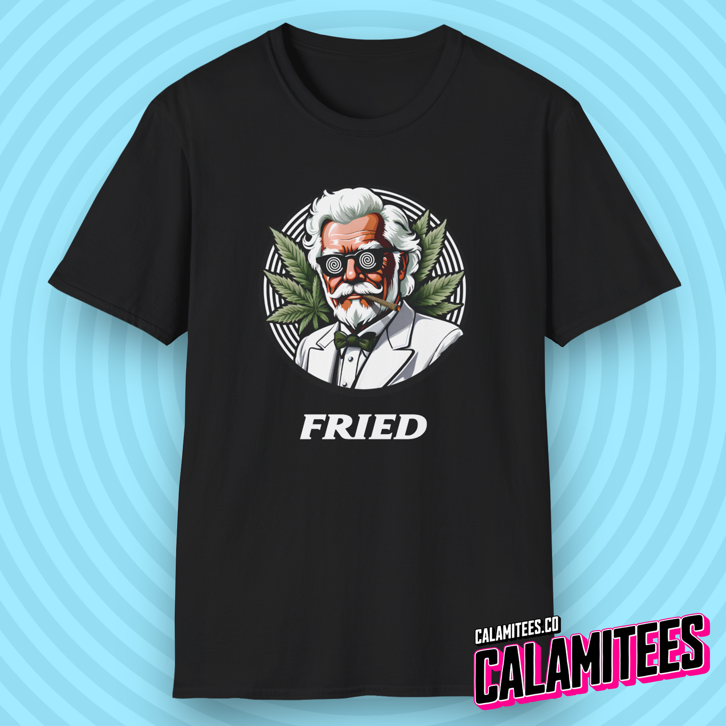 Fried KFC Parody Cannabis Stoned Colonel Sanders Graphic Tee For Weed and Food Lovers Funny T-Shirt