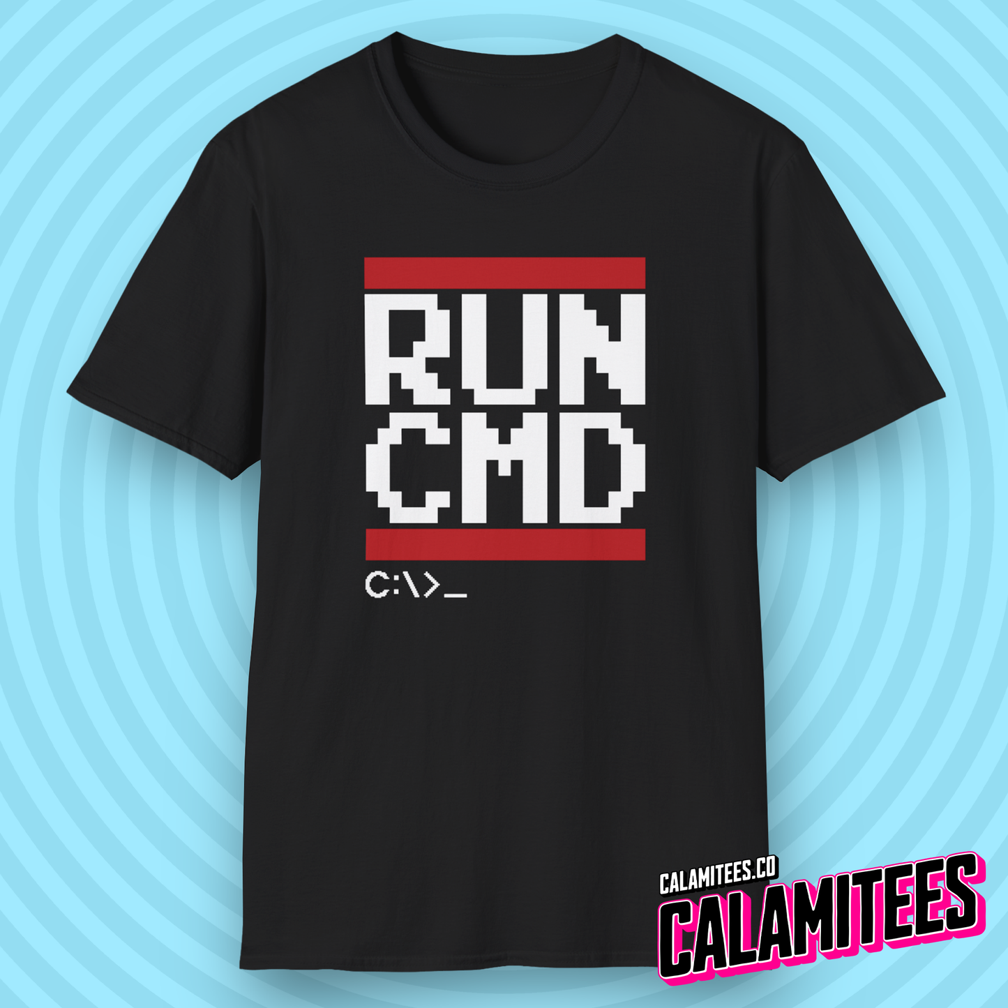 RUN CMD - Nerdy Geek IT Computer Console Command Line Run DMC Parody Logo Graphic Tee Funny T-Shirt