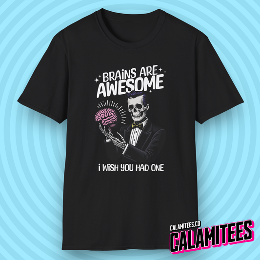 Brains Are Awesome I wish You Had One Game Show Skeleton Tuxedo T-Shirt