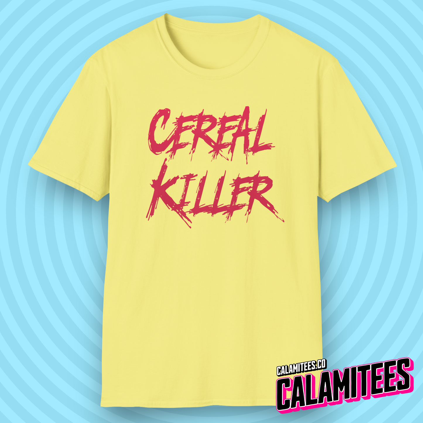 Cereal Killer Serial Killer Parody Horror Style Funny Graphic T-Shirt for Food Lovers by CALAMITEES.co