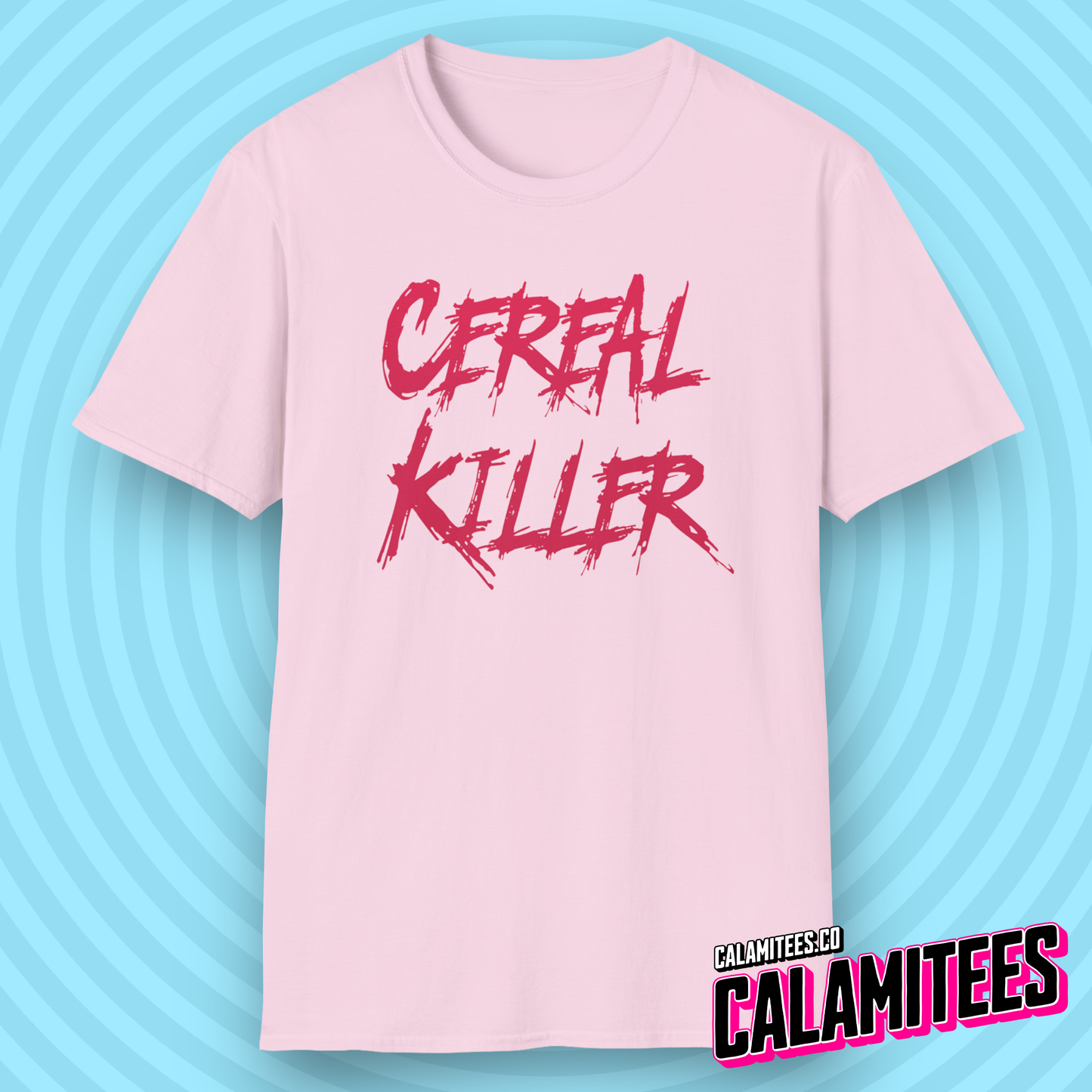 Cereal Killer Serial Killer Parody Horror Style Funny Graphic T-Shirt for Food Lovers by CALAMITEES.co
