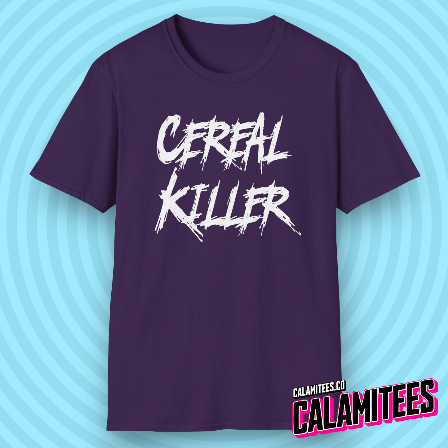 Cereal Killer Serial Killer Parody Horror Style Funny Graphic T-Shirt for Food Lovers by CALAMITEES.co