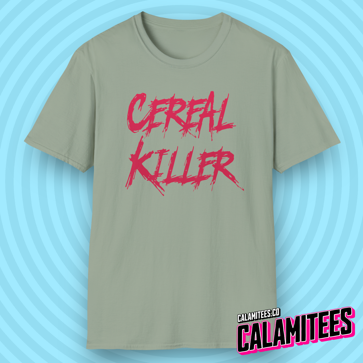 Cereal Killer Serial Killer Parody Horror Style Funny Graphic T-Shirt for Food Lovers by CALAMITEES.co