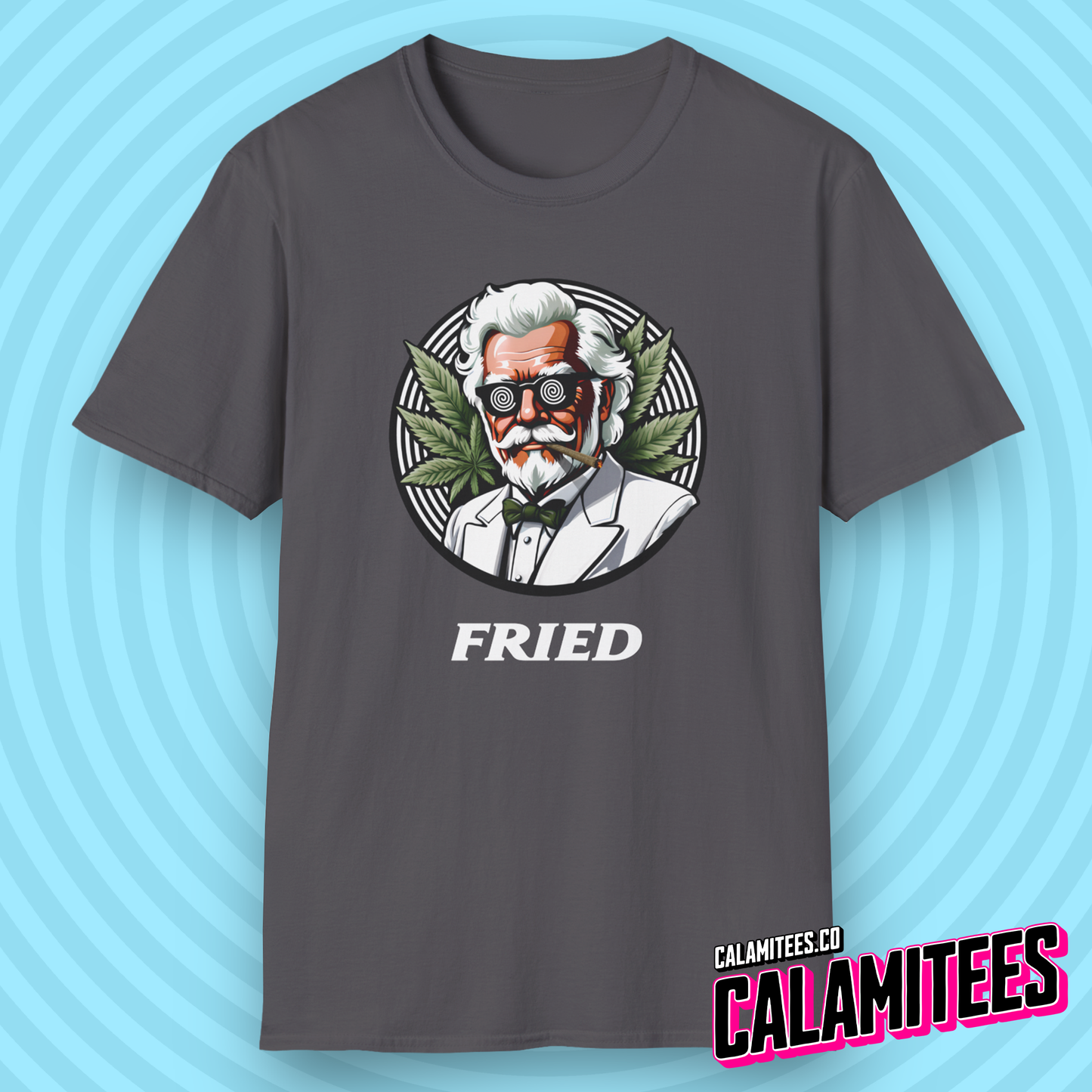 Fried KFC Parody Cannabis Stoned Colonel Sanders Graphic Tee For Weed and Food Lovers Funny T-Shirt