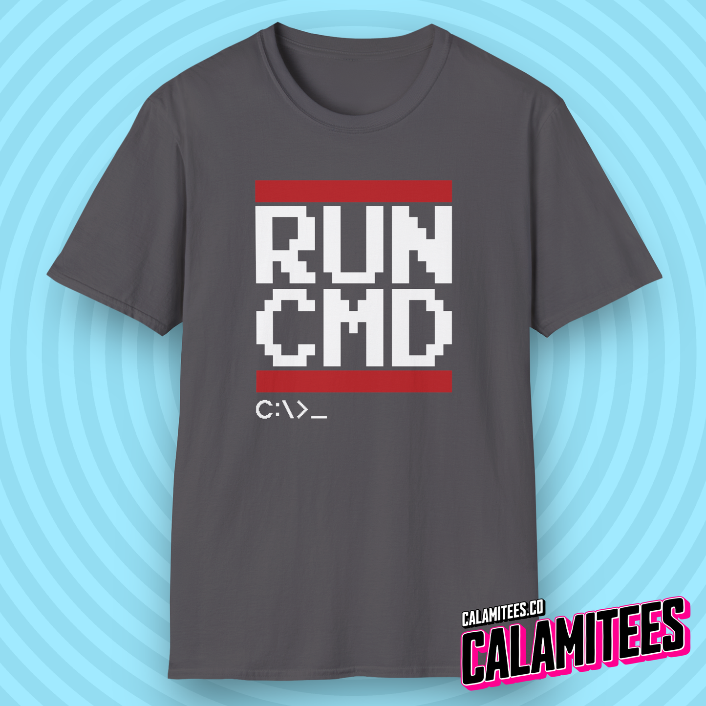 RUN CMD - Nerdy Geek IT Computer Console Command Line Run DMC Parody Logo Graphic Tee Funny T-Shirt