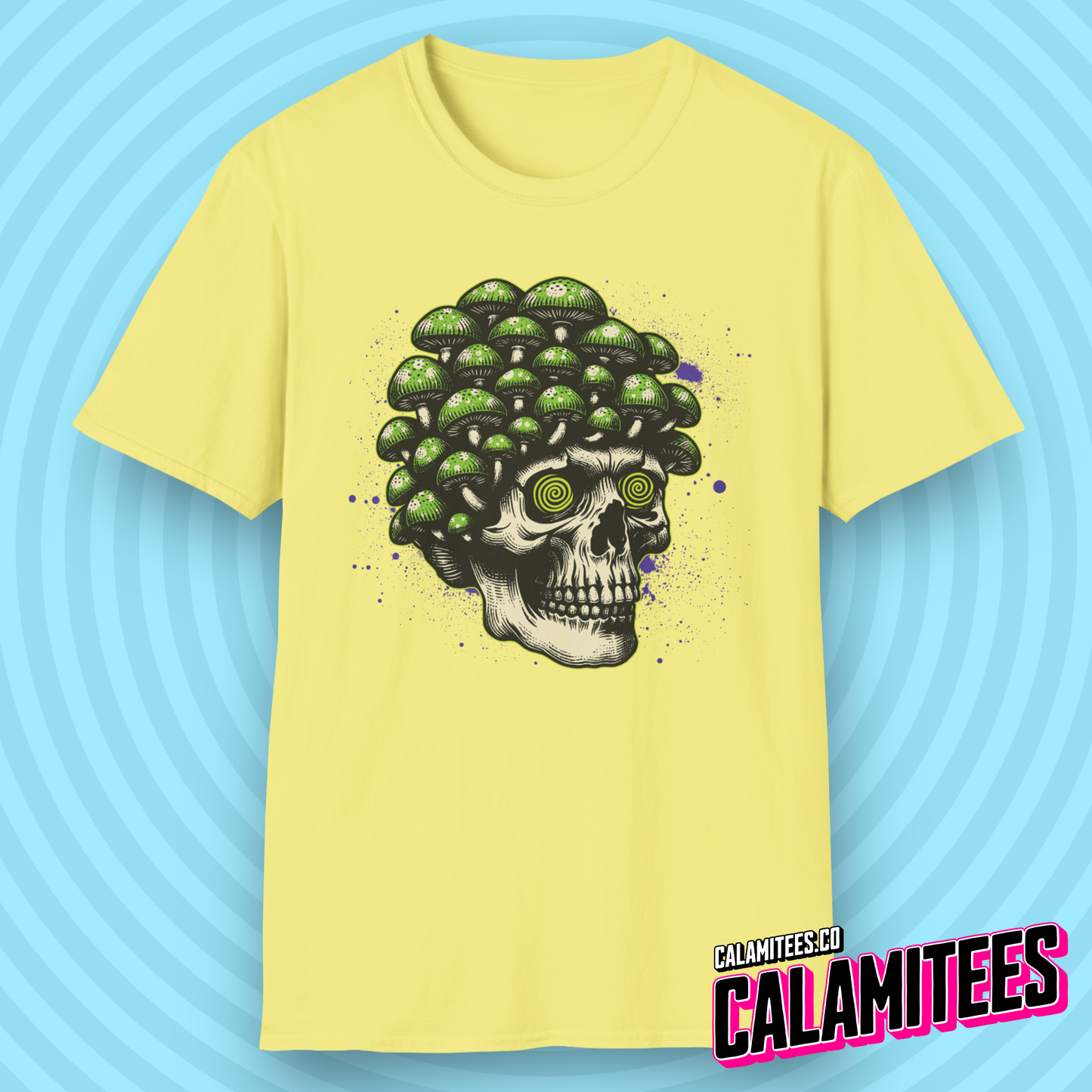 Trippy Skull Magic Mushroom Illustration Graphic Tee Tripping Psychedelic Art T-Shirt