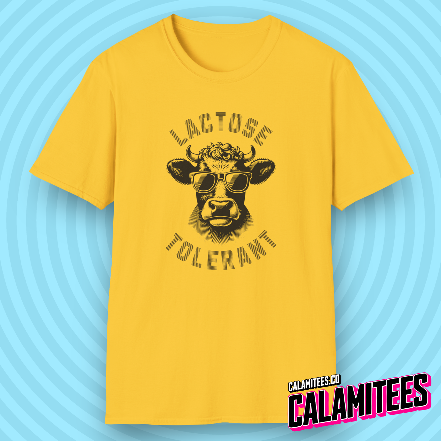 Lactose Tolerant - Cool Cow In Sunglasses Illustration Satire Joke Graphic Tee Funny T-Shirt