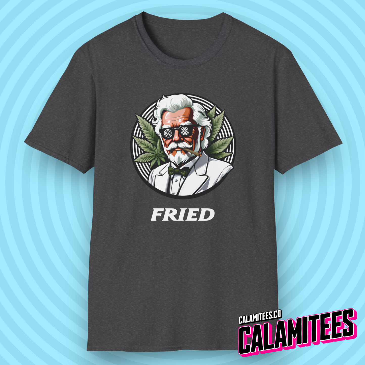Fried KFC Parody Cannabis Stoned Colonel Sanders Graphic Tee For Weed and Food Lovers Funny T-Shirt