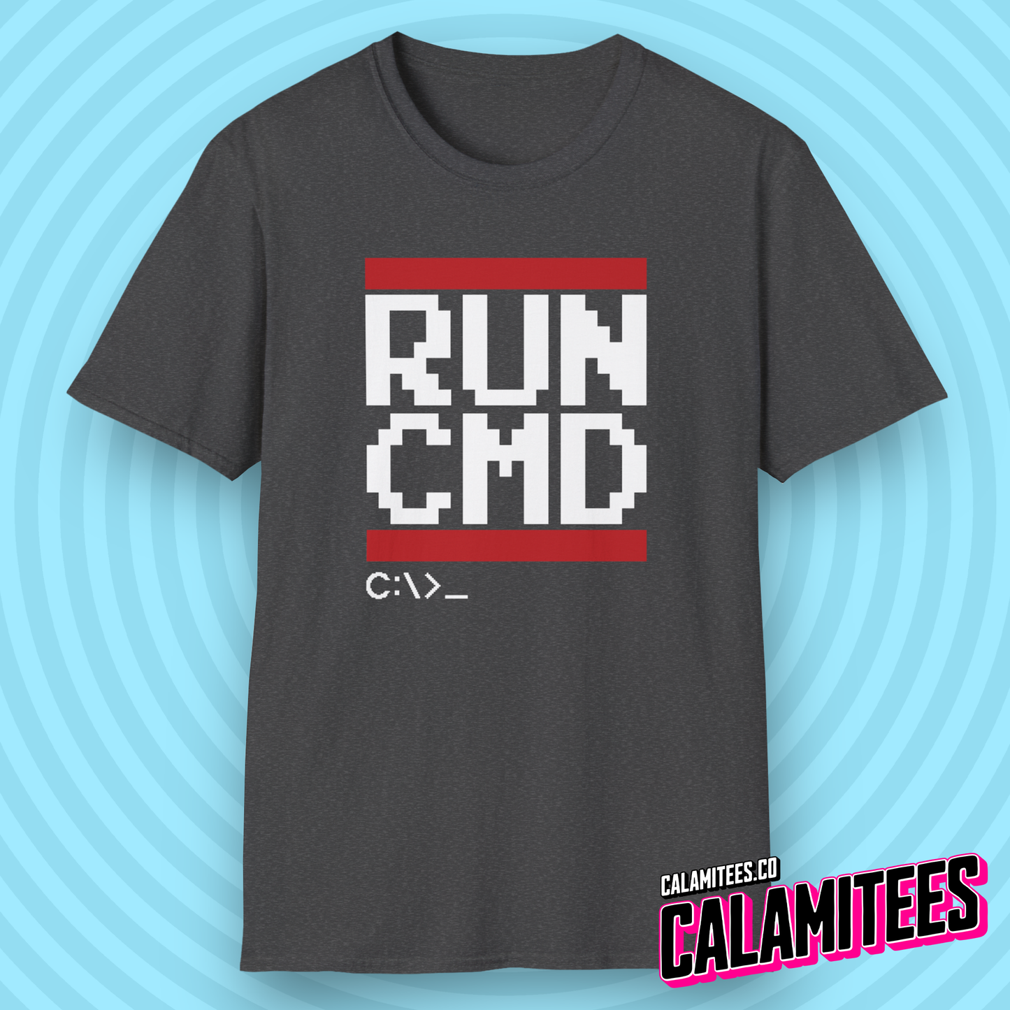 RUN CMD - Nerdy Geek IT Computer Console Command Line Run DMC Parody Logo Graphic Tee Funny T-Shirt