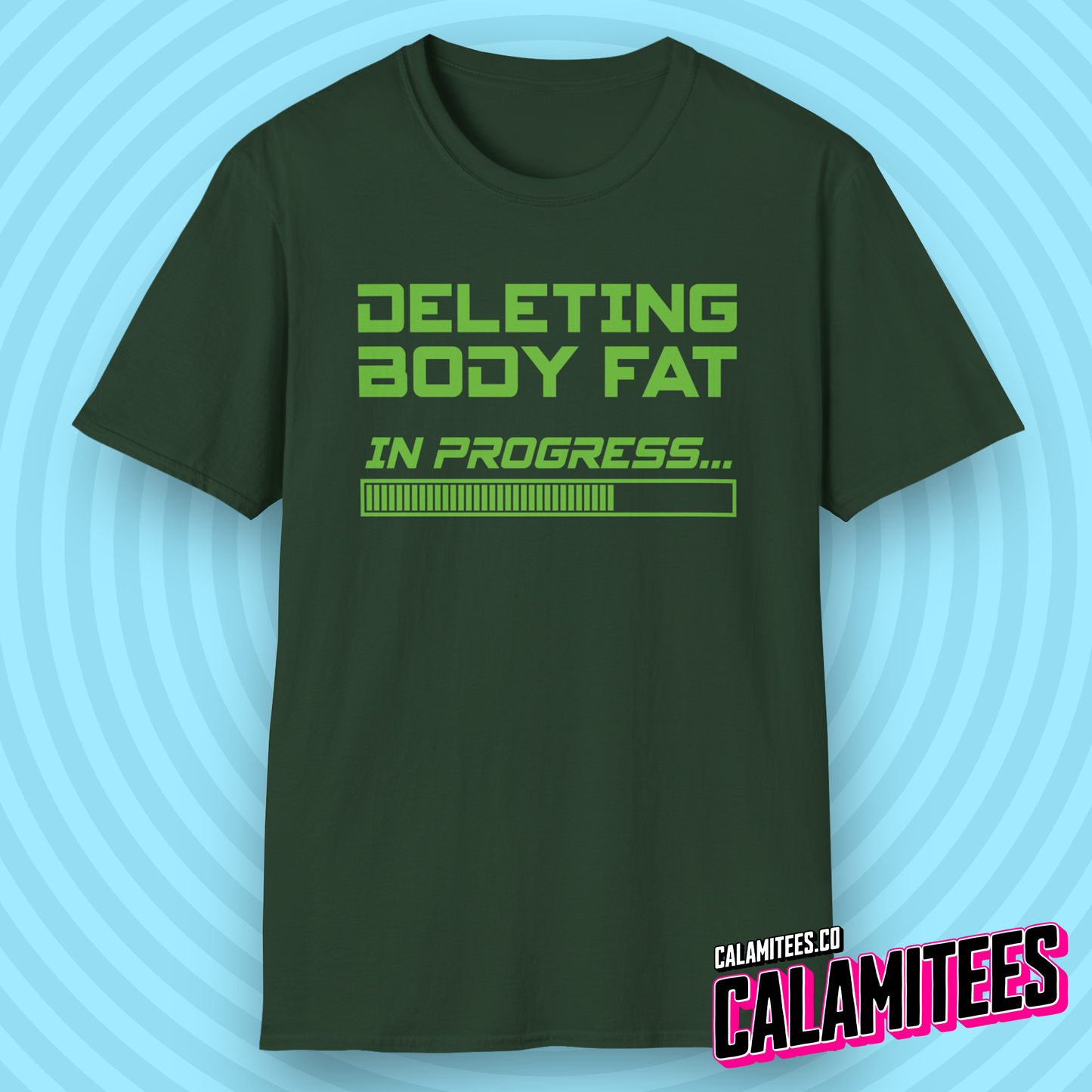 Deleting Body Fat (Bodyfat) Please Wait Gym T-Shirt in Retro Computer PC Console Style by CALAMITEES.co