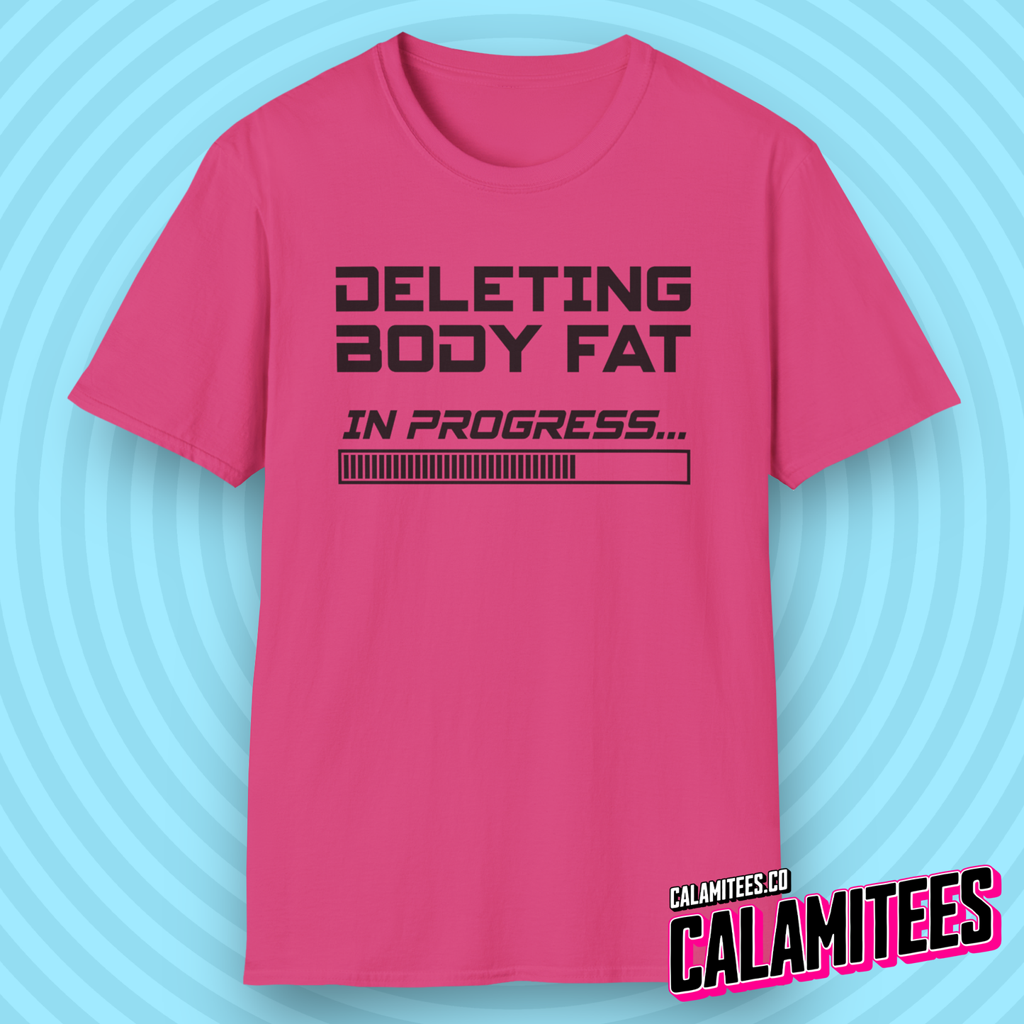 Deleting Body Fat (Bodyfat) Please Wait Gym T-Shirt in Retro Computer PC Console Style by CALAMITEES.co