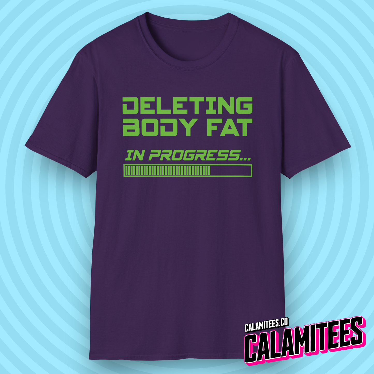 Deleting Body Fat (Bodyfat) Please Wait Gym T-Shirt in Retro Computer PC Console Style by CALAMITEES.co