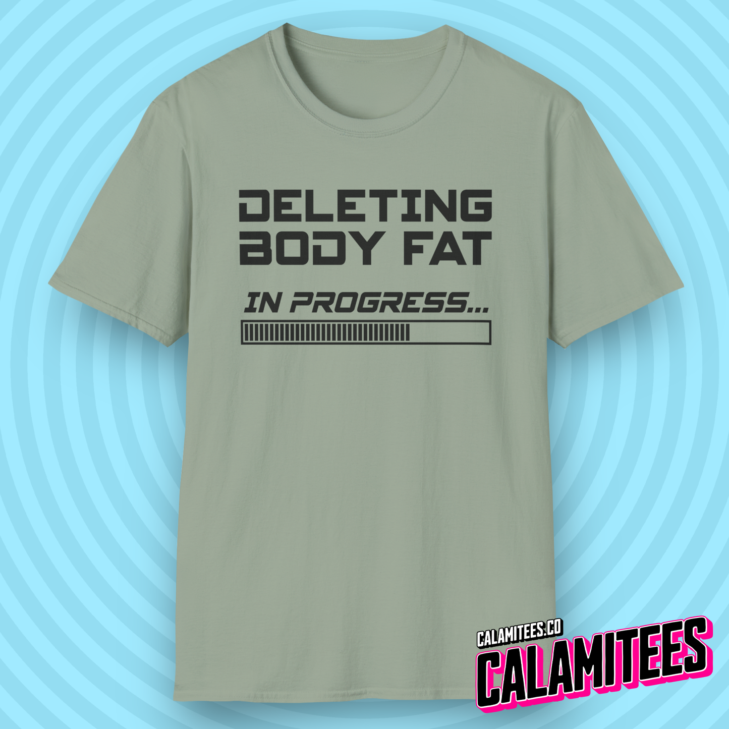 Deleting Body Fat (Bodyfat) Please Wait Gym T-Shirt in Retro Computer PC Console Style by CALAMITEES.co