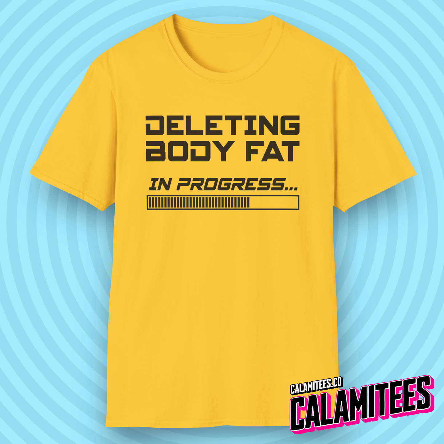Deleting Body Fat (Bodyfat) Please Wait Gym T-Shirt in Retro Computer PC Console Style by CALAMITEES.co