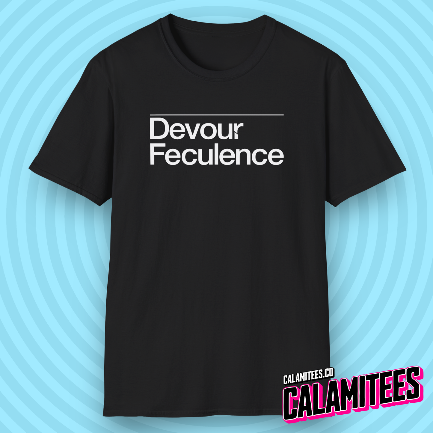 Devour Feculence Milchick Quote from Severance Black and White Photo Severance Title Logo Style Graphic Tee Devour Feculence CALAMITEES.co