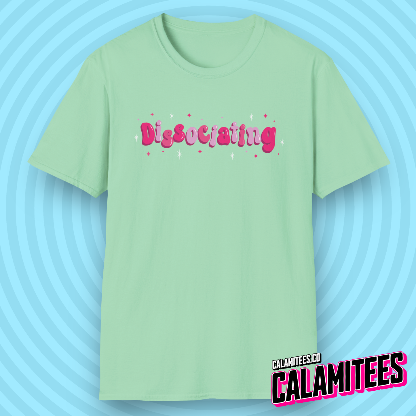 Dissociating Cute Sarcastic Pink Typographic Bubbly Letters with Twinkle Stars Graphic Tee for Space Cases and Day Dreamers T-Shirt