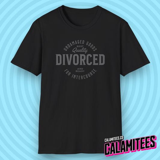 Divorced and Ready for Intercourse, Undamaged Goods Funny Adult Humor Graphic Tee for Divorcees Single or Separated T-Shirt