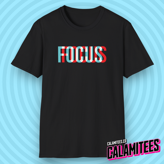 FOCUS Channel Shift Glitch Effect Text T-Shirt