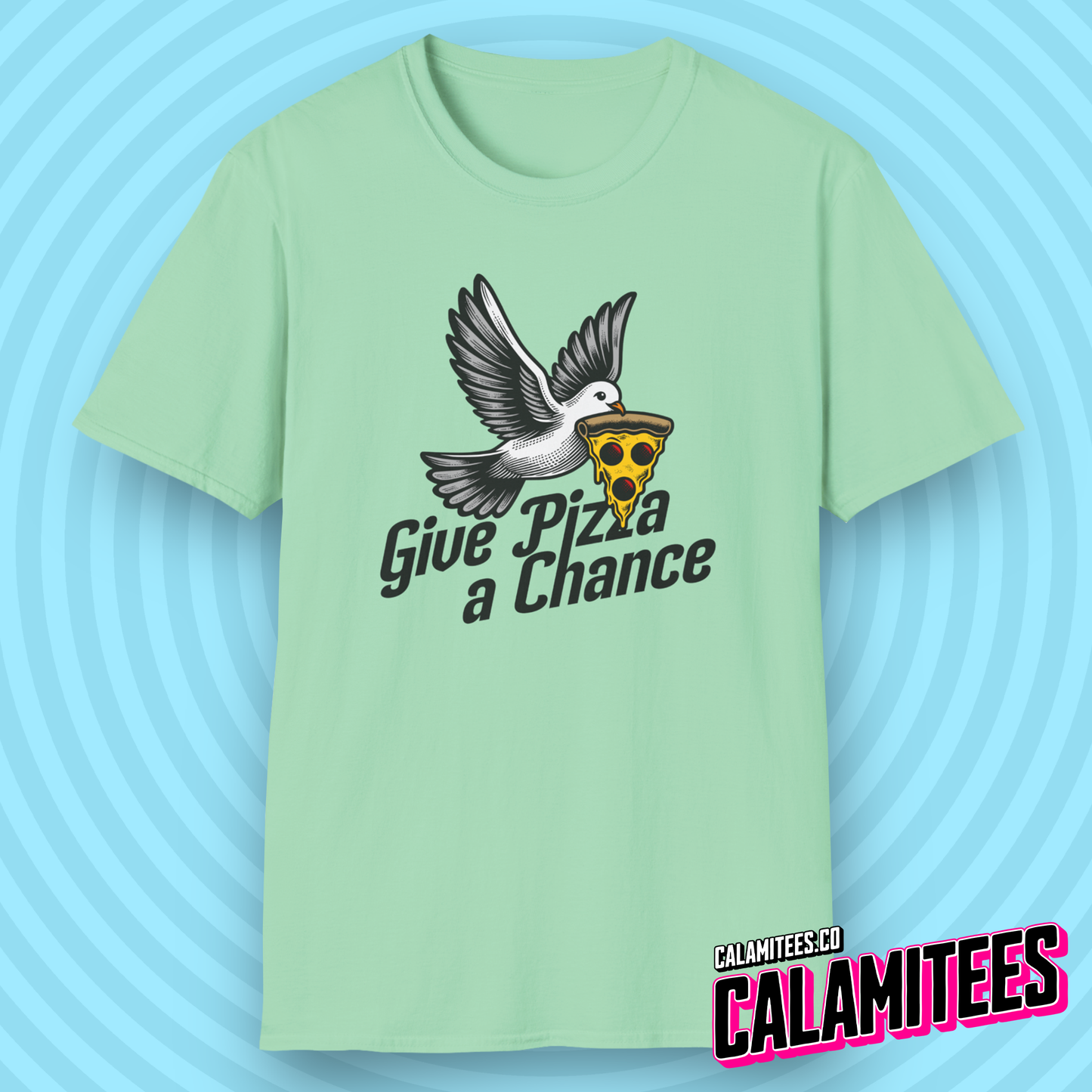 Give Pizza A Chance Funny Peace Dove Parody T-Shirt