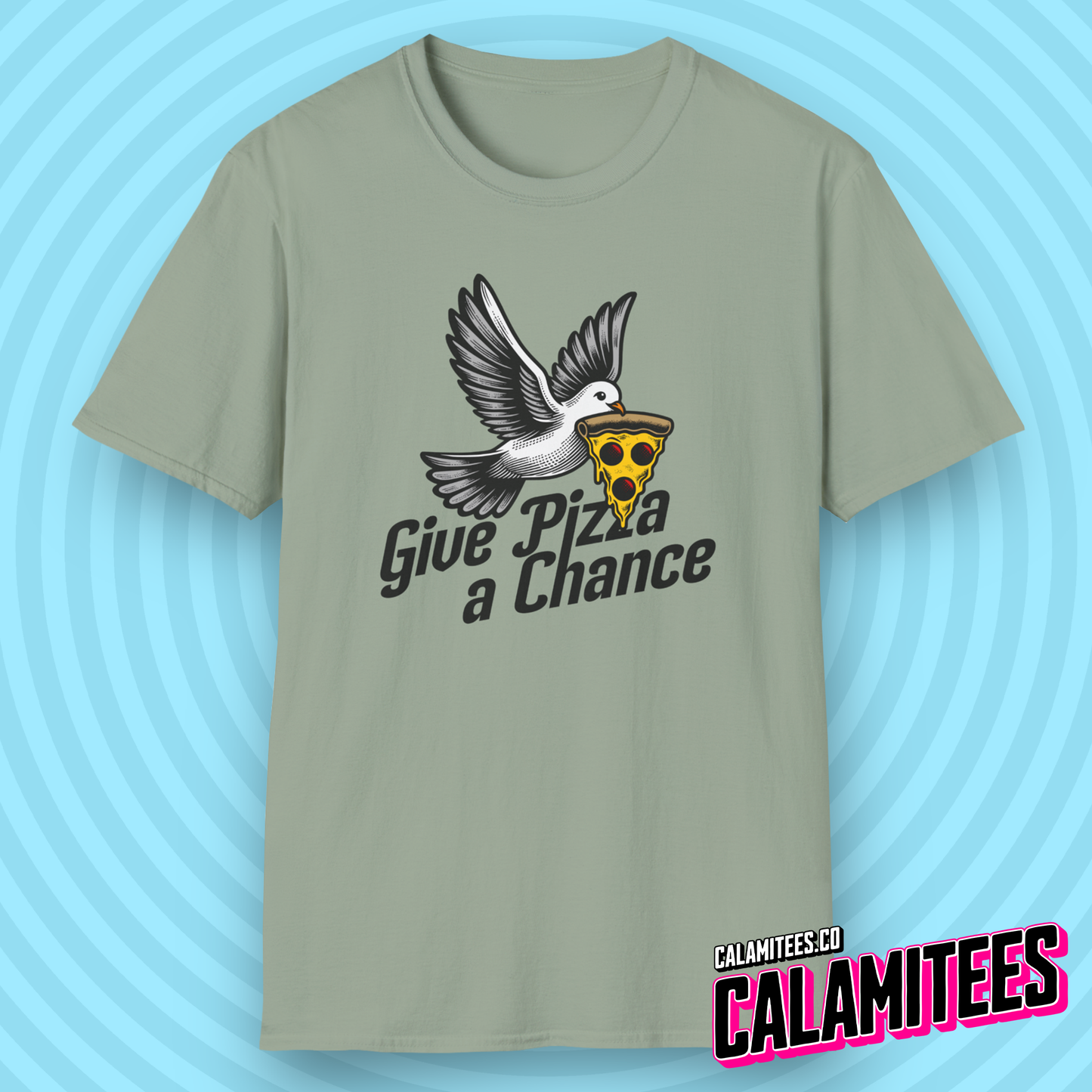 Give Pizza A Chance Funny Peace Dove Parody T-Shirt