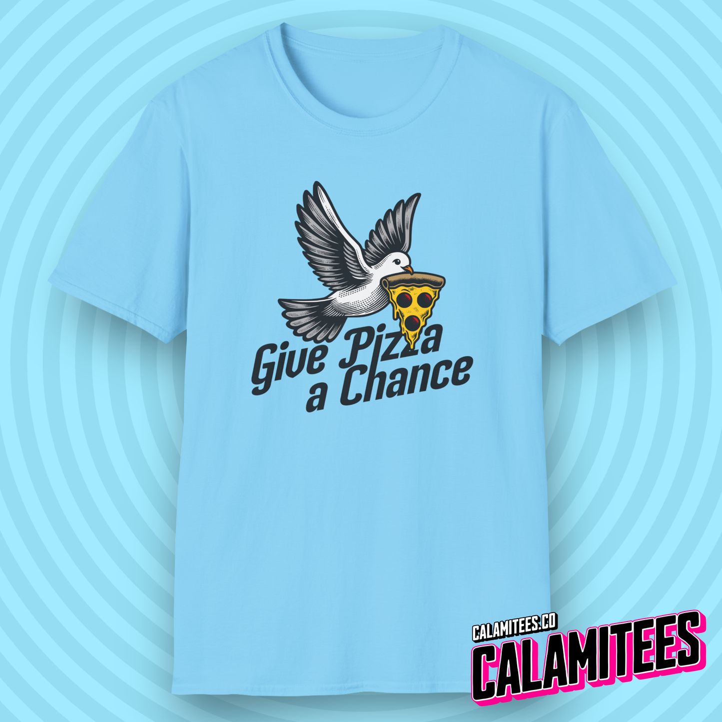 Give Pizza A Chance Funny Peace Dove Parody T-Shirt