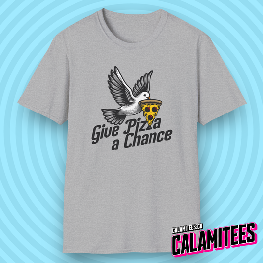 Give Pizza A Chance Funny Peace Dove Parody T-Shirt