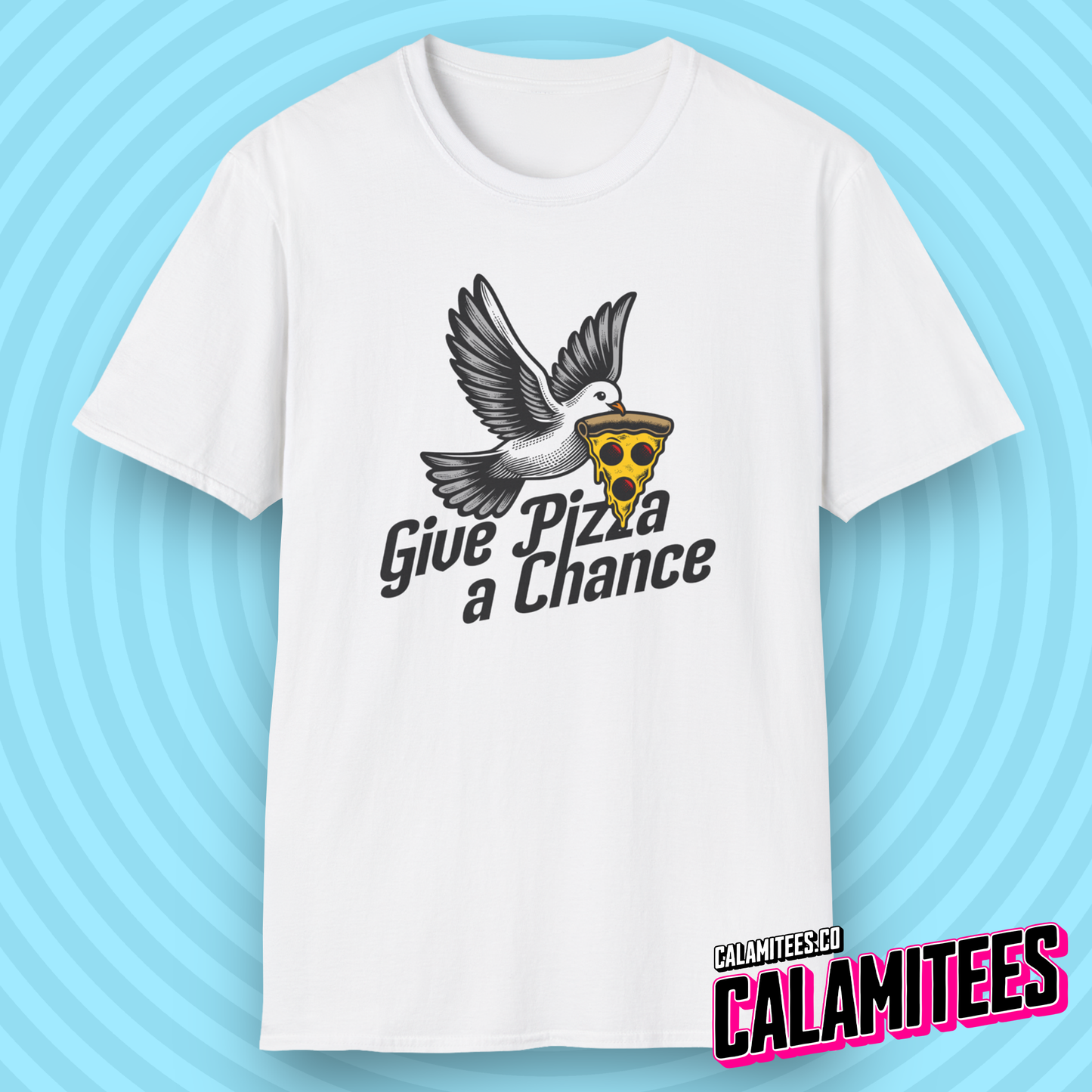 Give Pizza A Chance Funny Peace Dove Parody T-Shirt