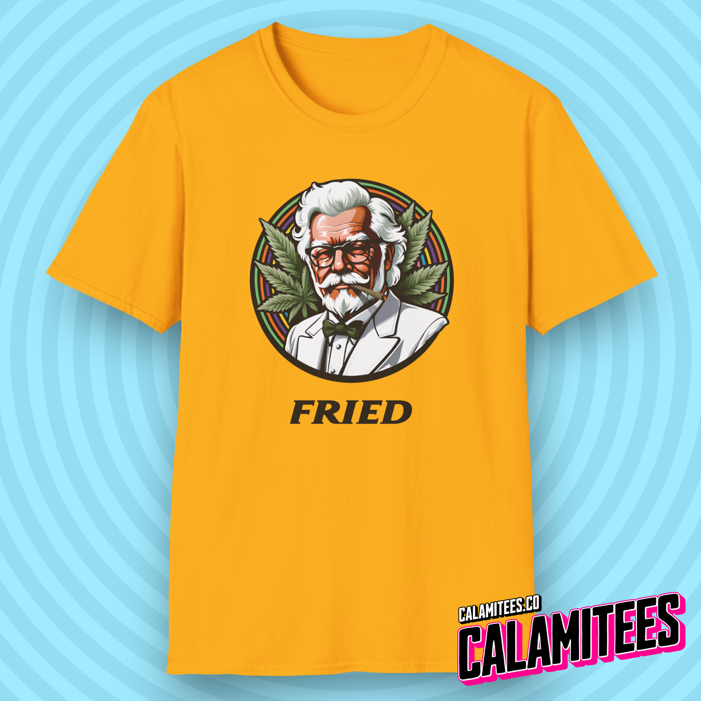 Fried KFC Parody Cannabis Stoned Colonel Sanders Graphic Tee For Weed and Food Lovers Funny T-Shirt