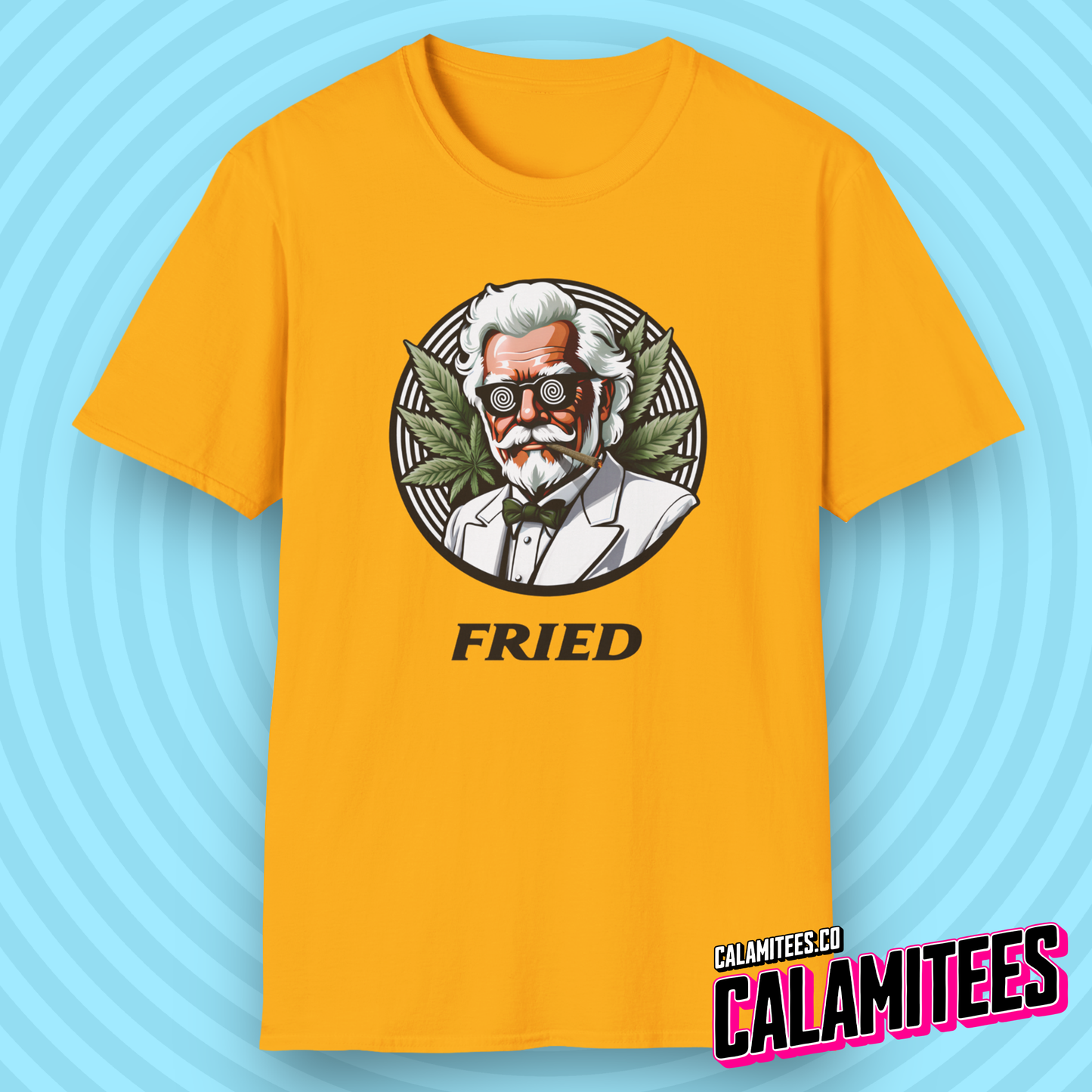 Fried KFC Parody Cannabis Stoned Colonel Sanders Graphic Tee For Weed and Food Lovers Funny T-Shirt