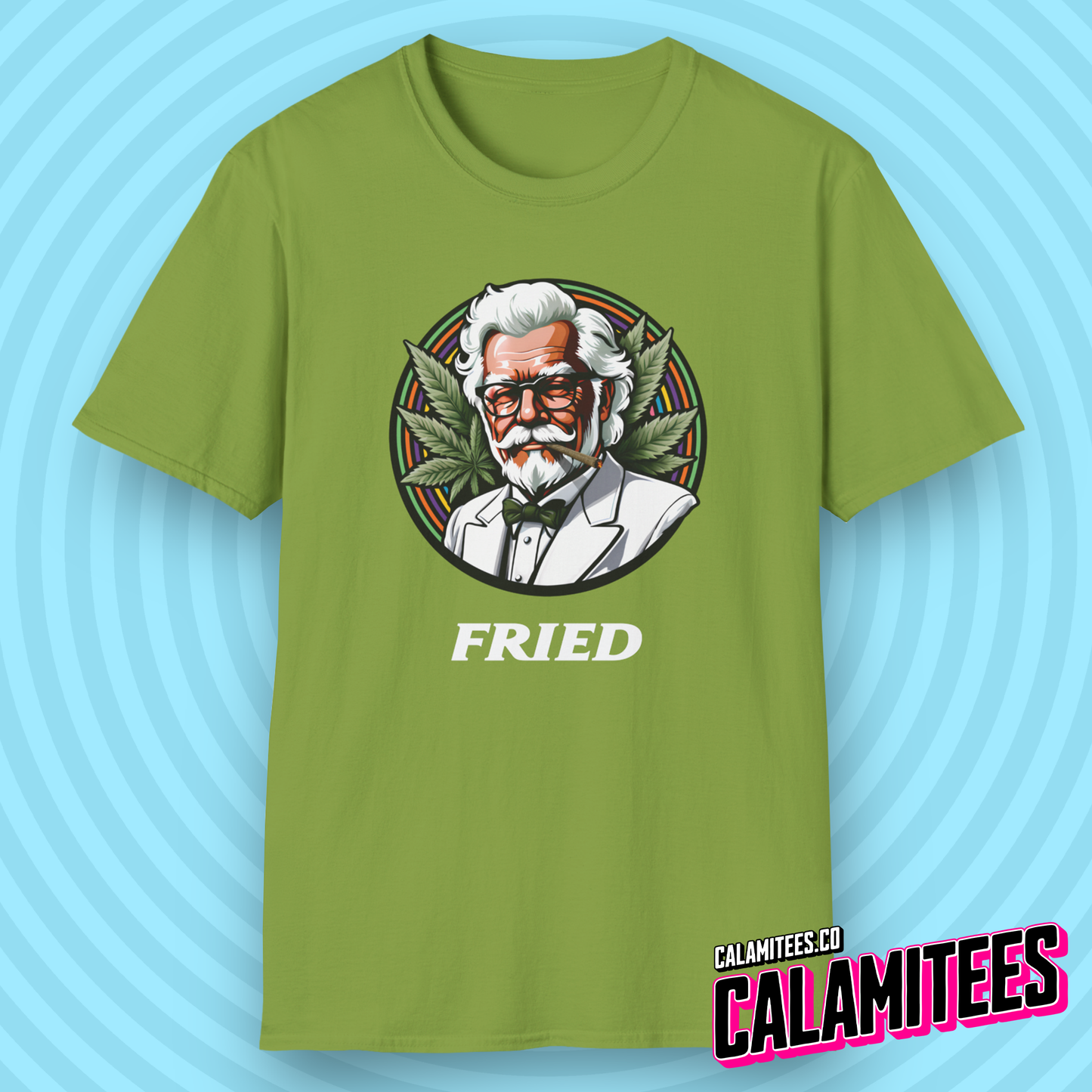 Fried KFC Parody Cannabis Stoned Colonel Sanders Graphic Tee For Weed and Food Lovers Funny T-Shirt