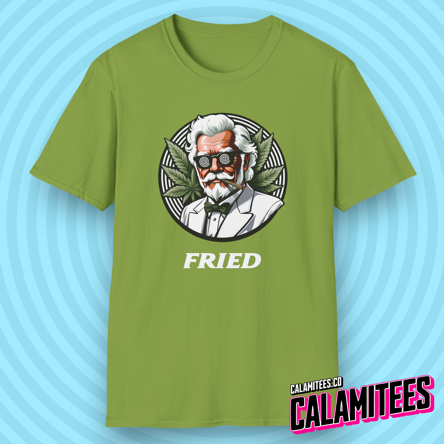 Fried KFC Parody Cannabis Stoned Colonel Sanders Graphic Tee For Weed and Food Lovers Funny T-Shirt