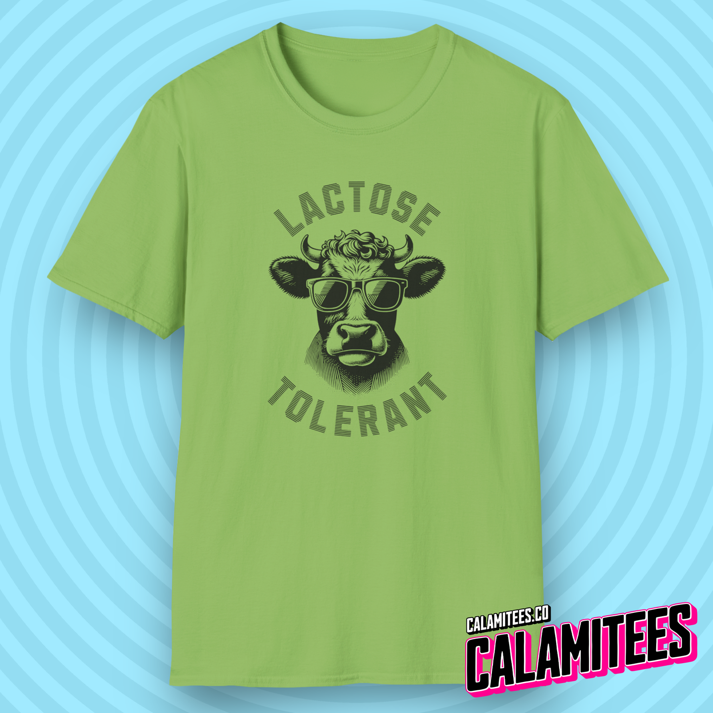 Lactose Tolerant - Cool Cow In Sunglasses Illustration Satire Joke Graphic Tee Funny T-Shirt