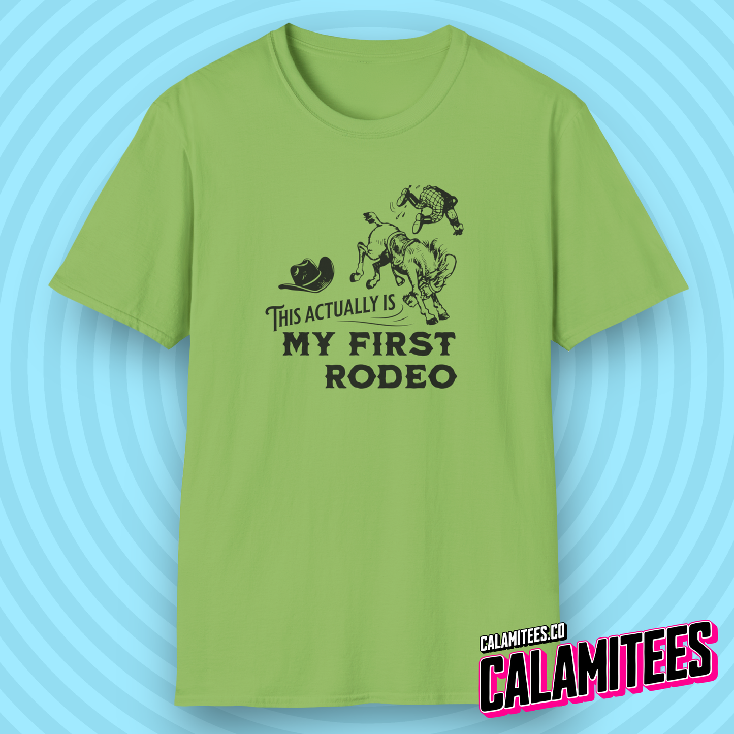 This Actually Is My First Rodeo Sarcastic Parody Joke Vintage Style Graphic Tee Funny T-Shirt