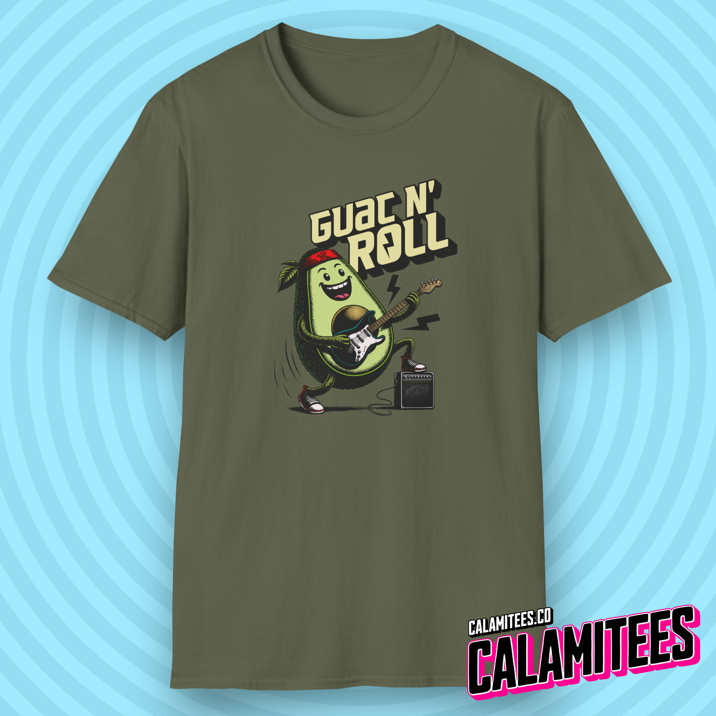 Guac N' Roll - Rockstar Avocado Playing Guitar T-Shirt