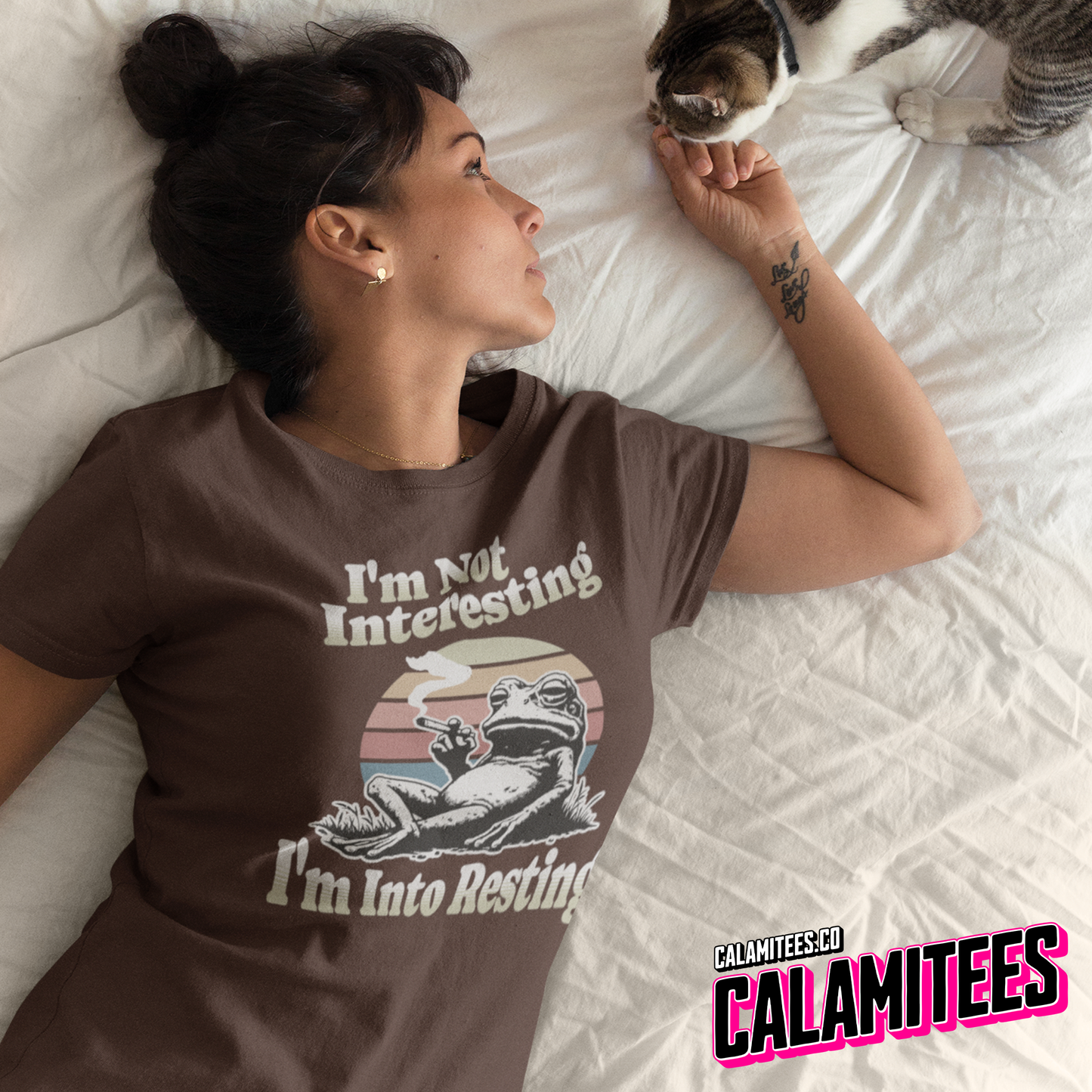I'm Not Interesting, I'm Into Resting Chill Frog Illustration Graphic Tee Clever Funny T-Shirt