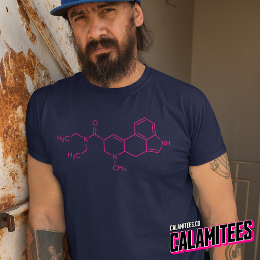 LSD Molecular Structure Illustration Lysergic Acid Diethylamide Chemistry Geek Graphic Tee Trippy Molecule T-Shirt