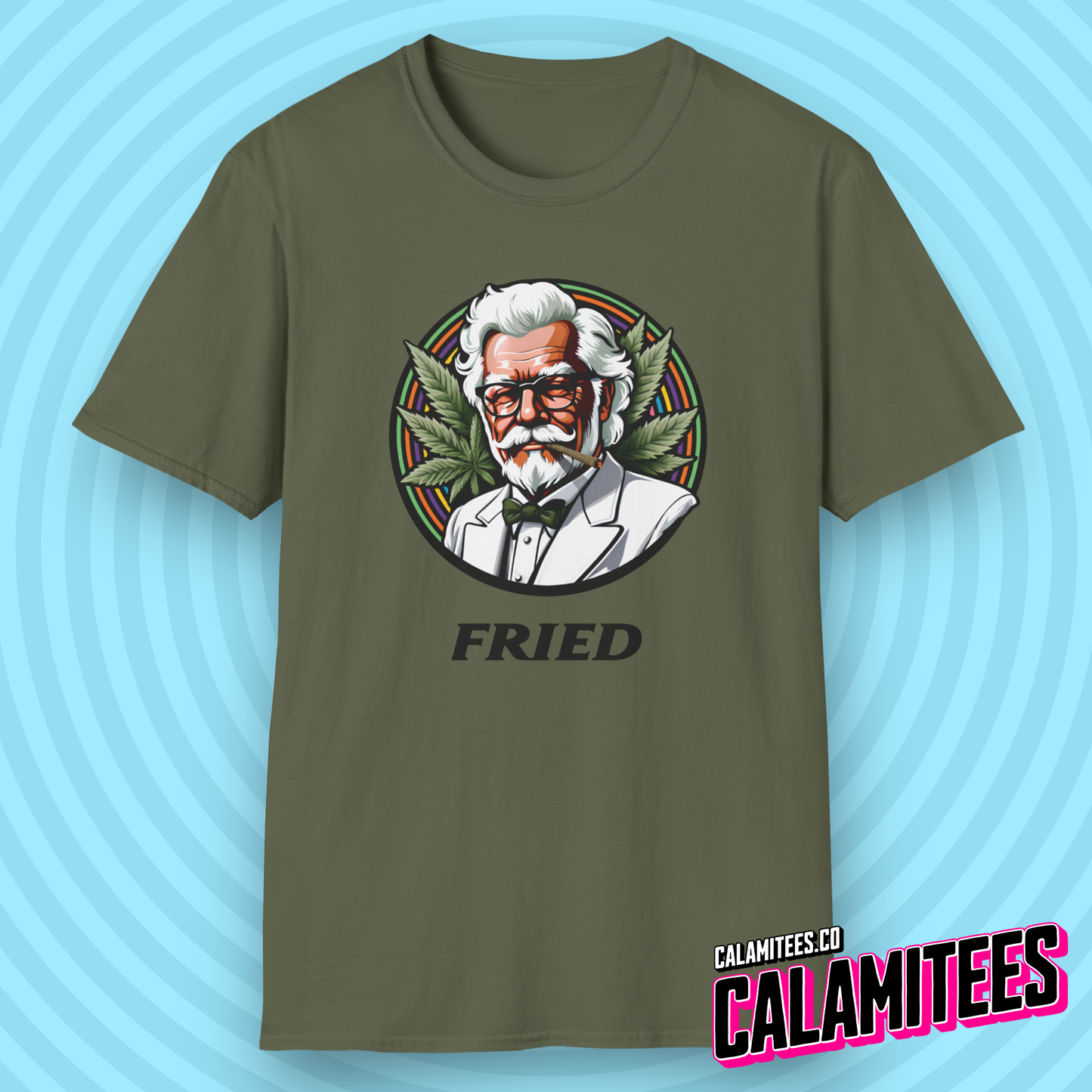 Fried KFC Parody Cannabis Stoned Colonel Sanders Graphic Tee For Weed and Food Lovers Funny T-Shirt