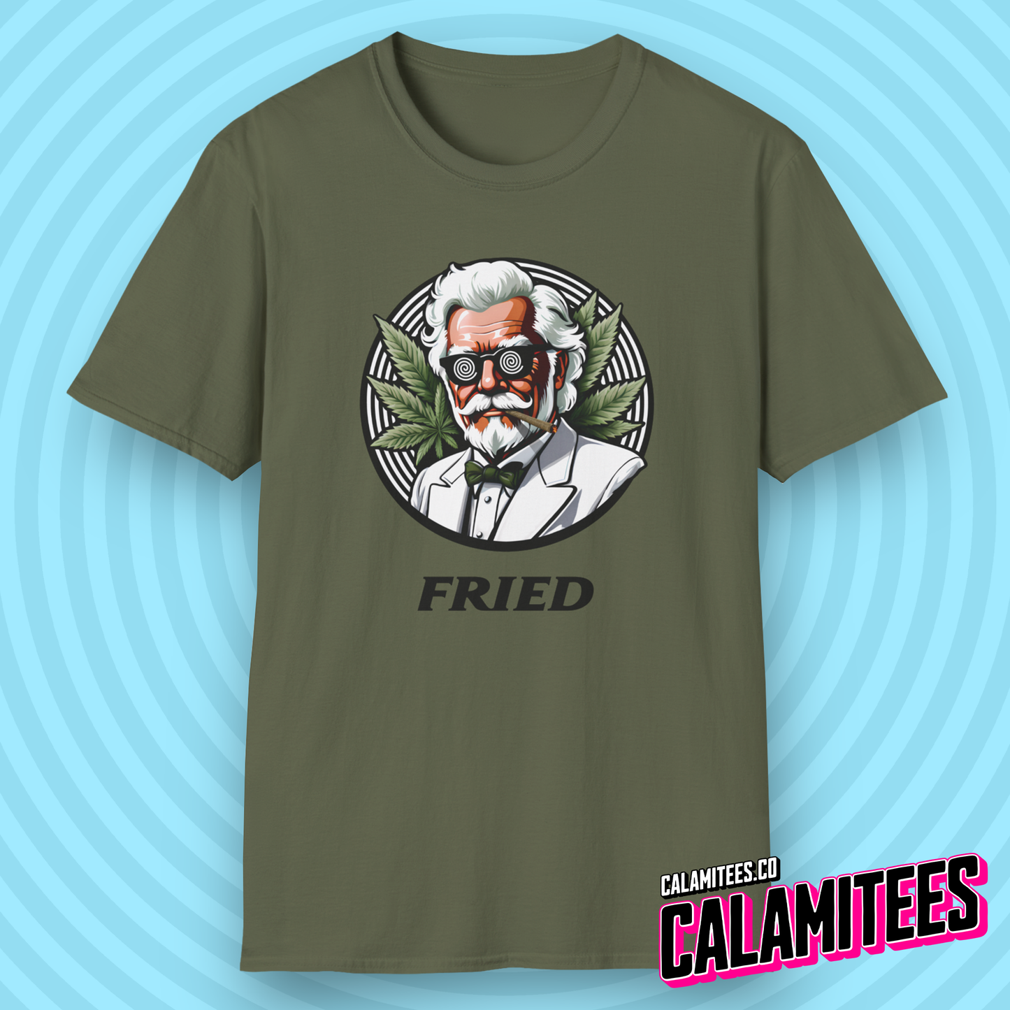 Fried KFC Parody Cannabis Stoned Colonel Sanders Graphic Tee For Weed and Food Lovers Funny T-Shirt