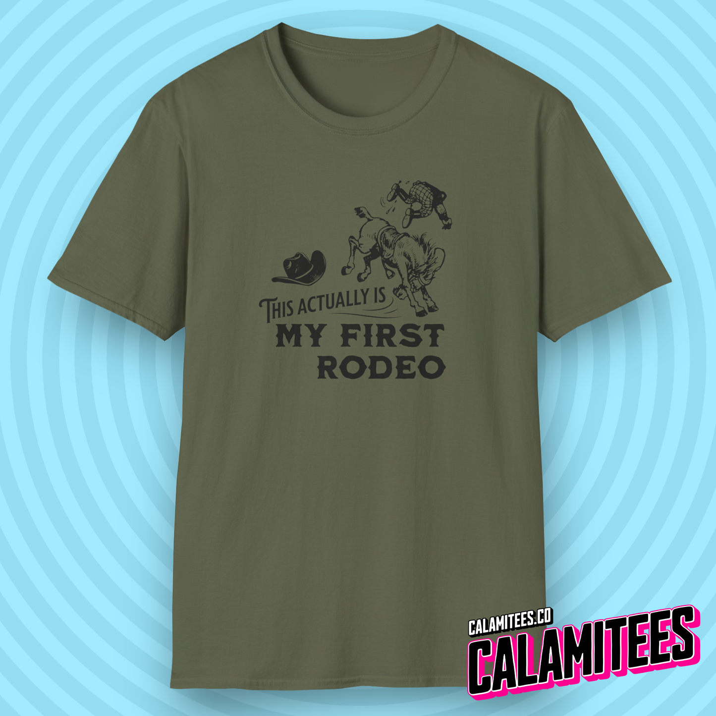 This Actually Is My First Rodeo Sarcastic Parody Joke Vintage Style Graphic Tee Funny T-Shirt
