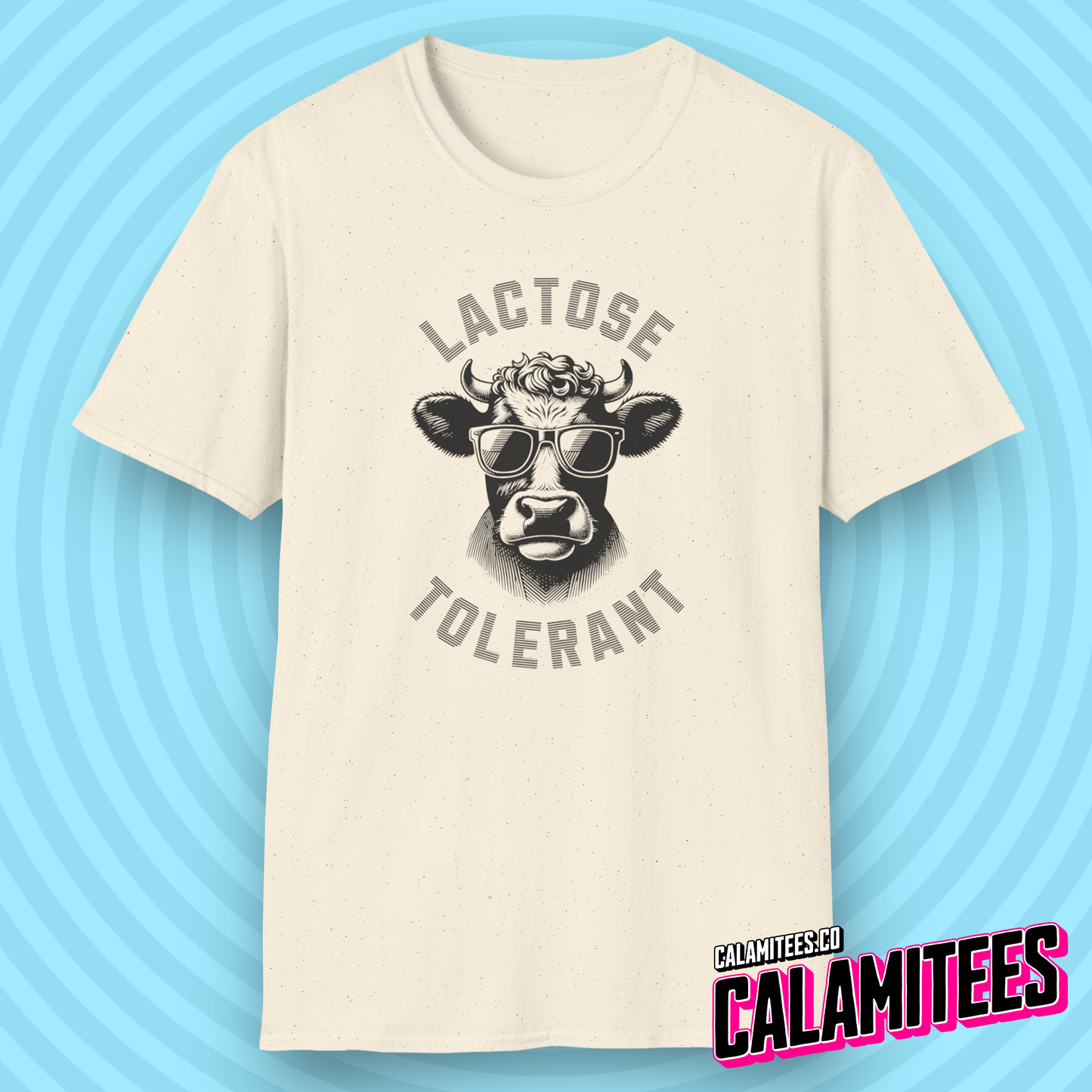 Lactose Tolerant - Cool Cow In Sunglasses Illustration Satire Joke Graphic Tee Funny T-Shirt