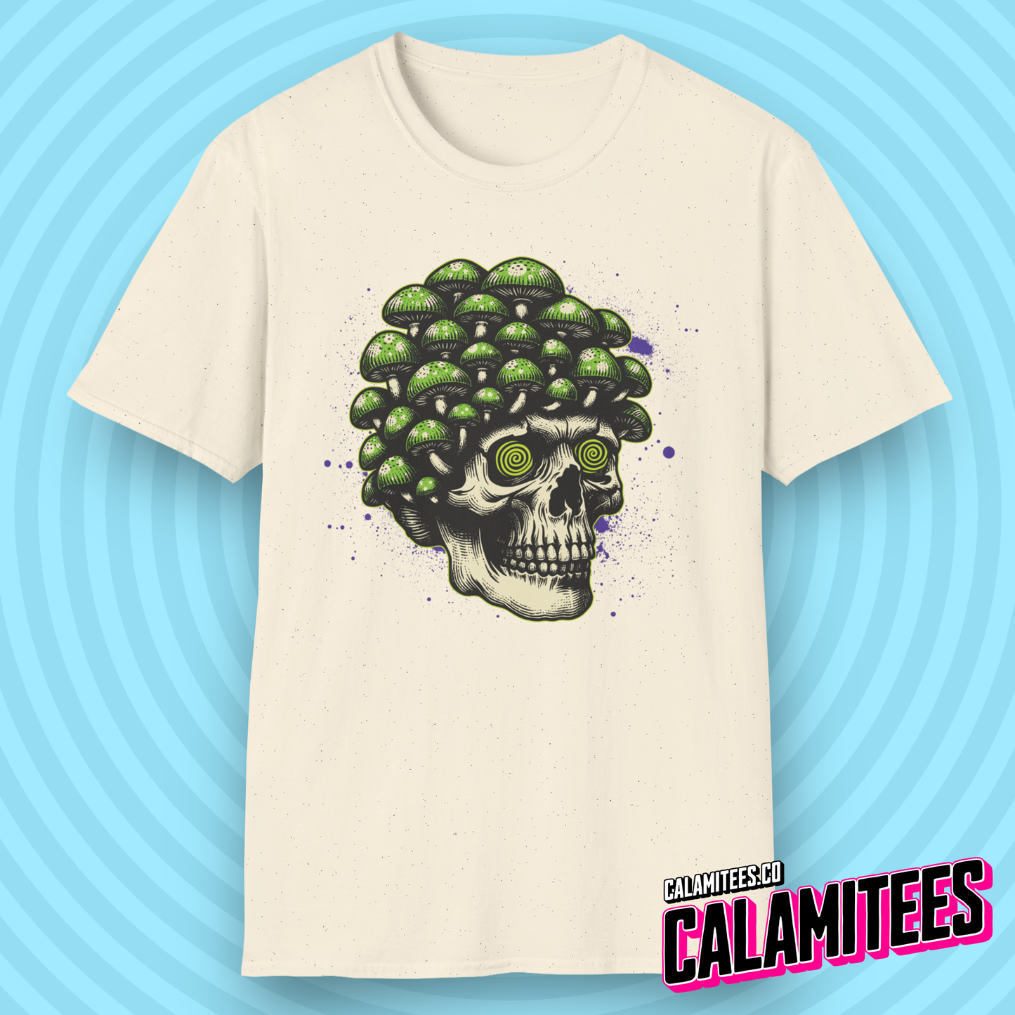 Trippy Skull Magic Mushroom Illustration Graphic Tee Tripping Psychedelic Art T-Shirt