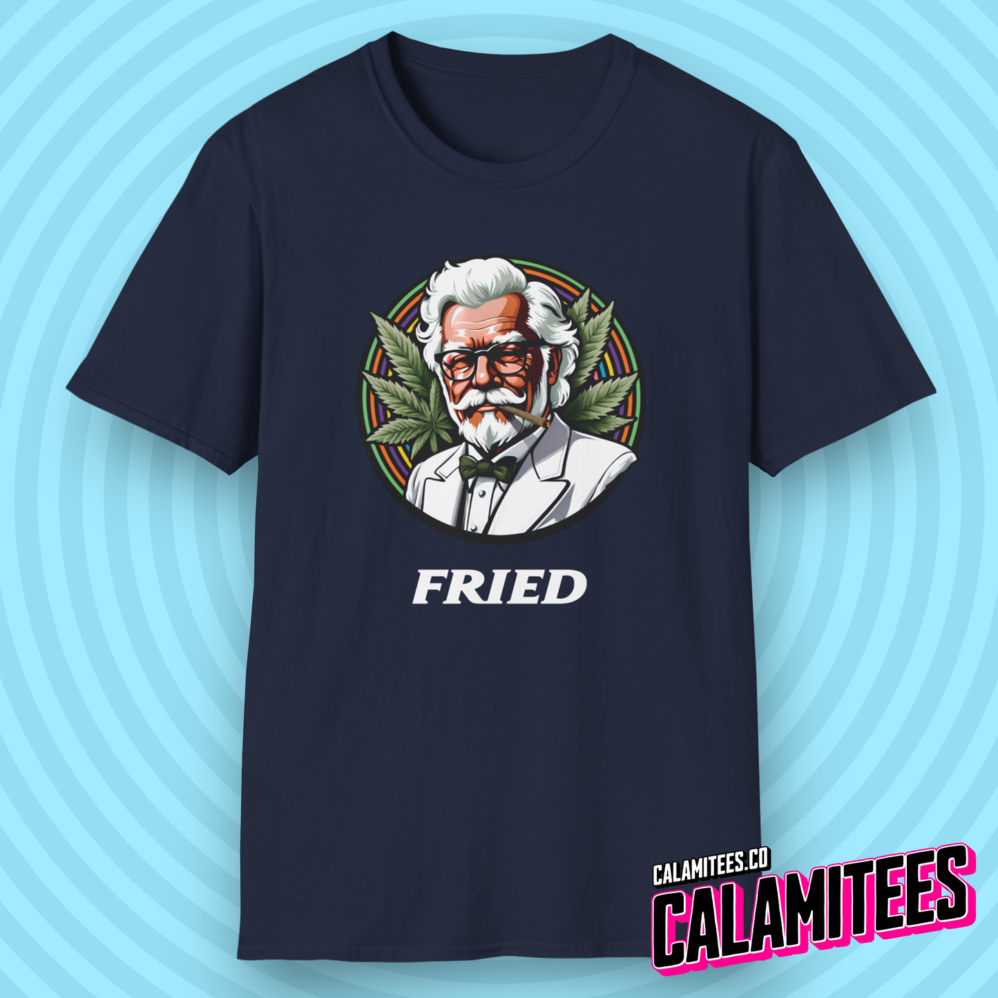 Fried KFC Parody Cannabis Stoned Colonel Sanders Graphic Tee For Weed and Food Lovers Funny T-Shirt